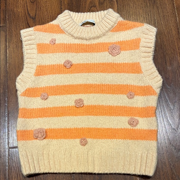 Zara Other - Zara Orange and Cream Striped Knit Vest